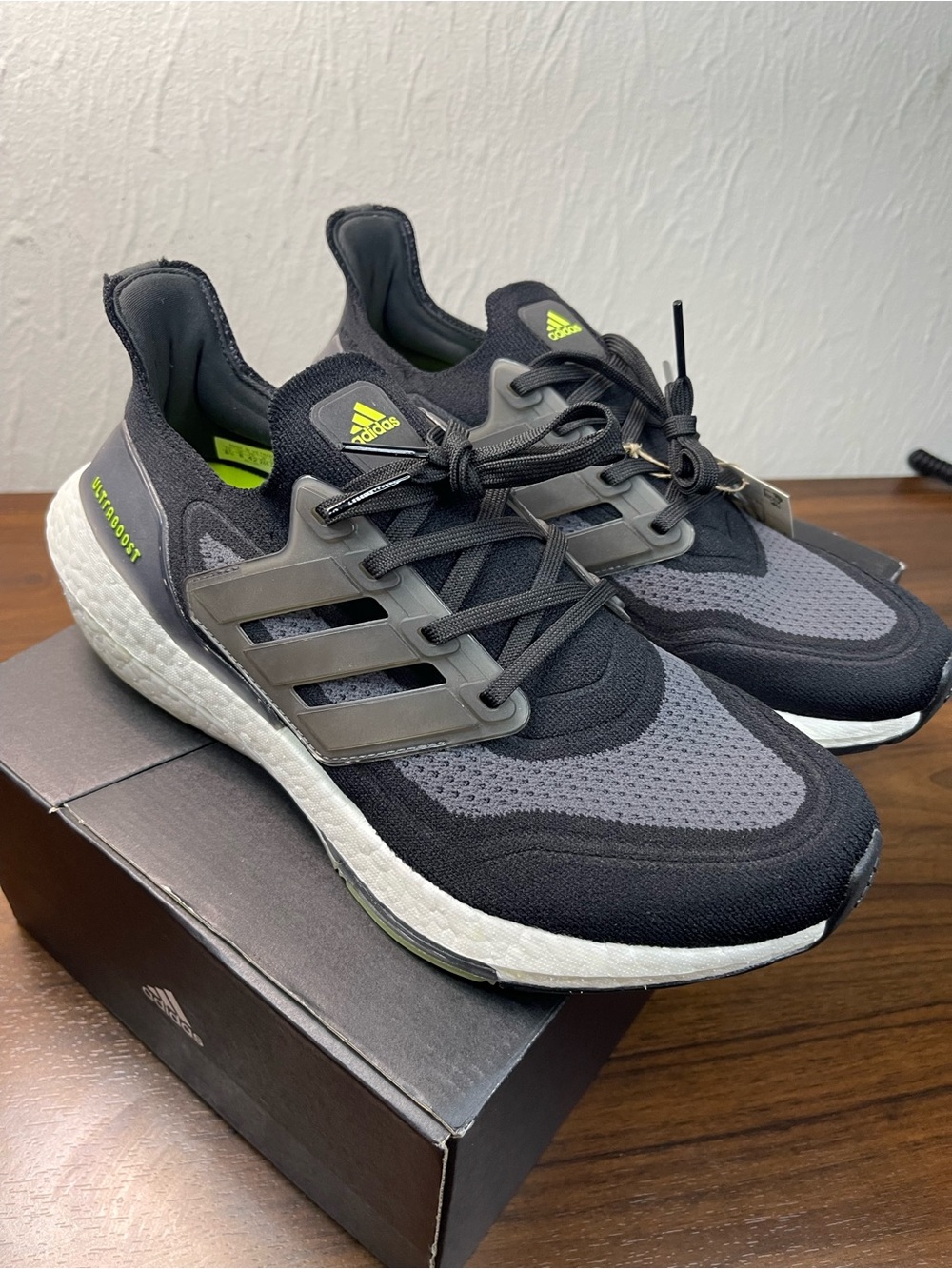 adidas Ultraboost Running Shoes - Black & Gray with Neon Accent